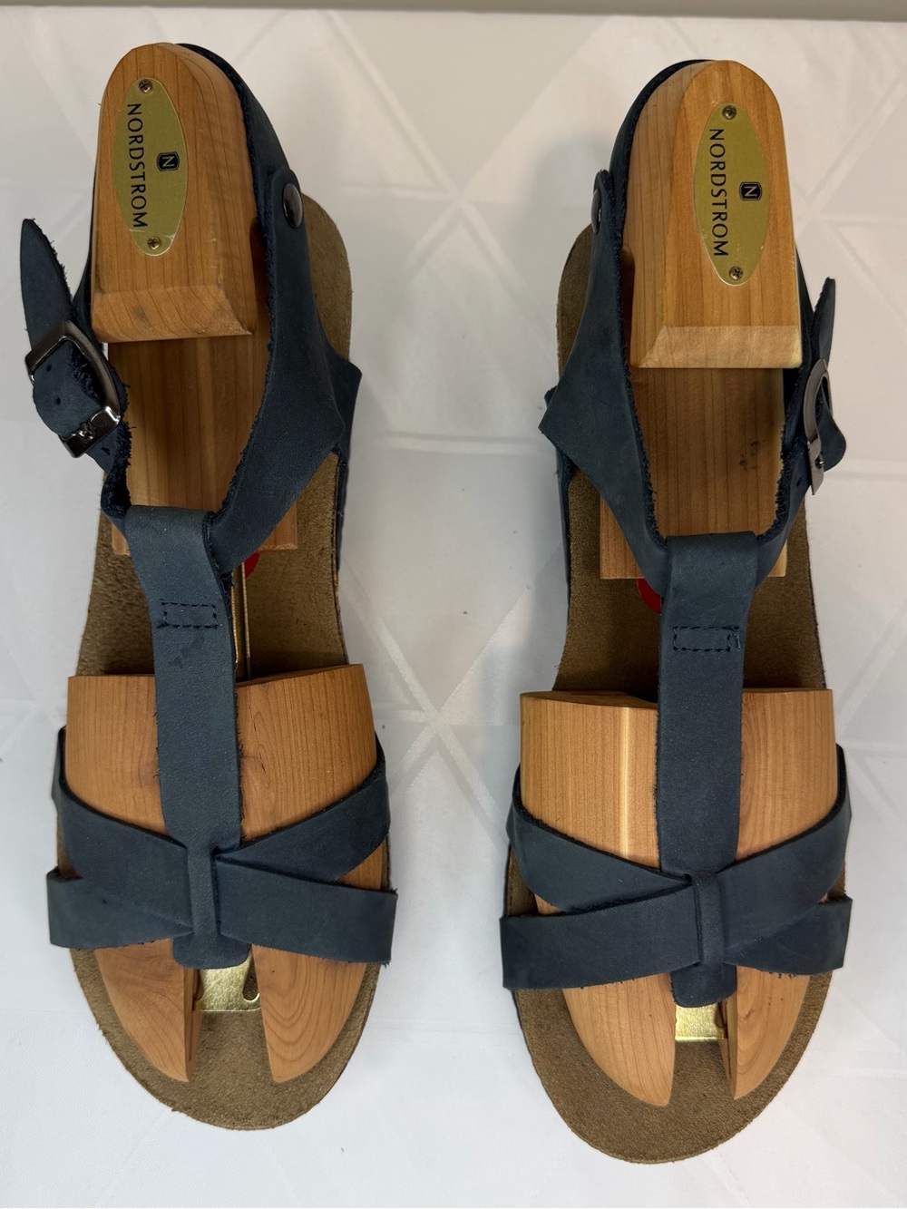 Marina Luna Women’s Blue Suede Leather Strappy Cork Wedge Sandals Size 10